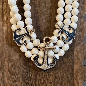 3/$18 C.I.T.Y White Beaded Necklace with Anchor Charms Lot 359